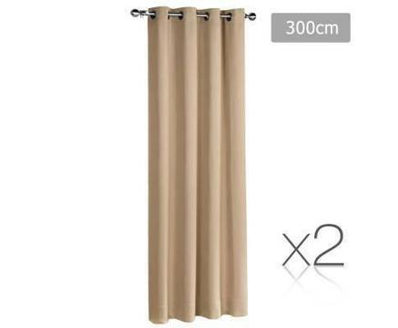 FREE MEL DEL-2x 3 Pass Eyelet 250gsm Blockout Curtain Latte 300cm