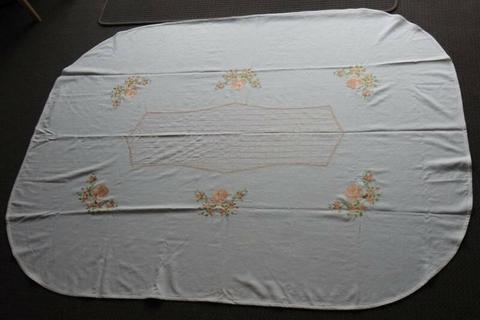 Machine embroidered table cloth