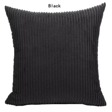 NEW Black Plush Thick Cord Square Cushion Cover & Insert. Exc Cond
