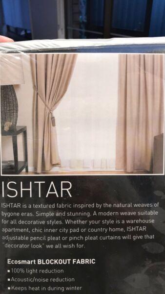 Ishtar Pencil Pleat 80- 140cm wide Biscuit colour Curtains BRAND NEW
