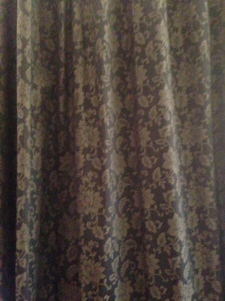 Pair of Curtains Green-Grey with yellowish flowers. Each 280x250dr. cm