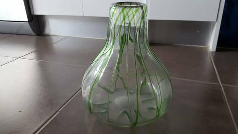 Large Clear Vase with green veins / lines - 'pear/bulb' shaped