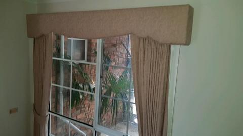 2 x blockout curtains with pelmets and tie backs