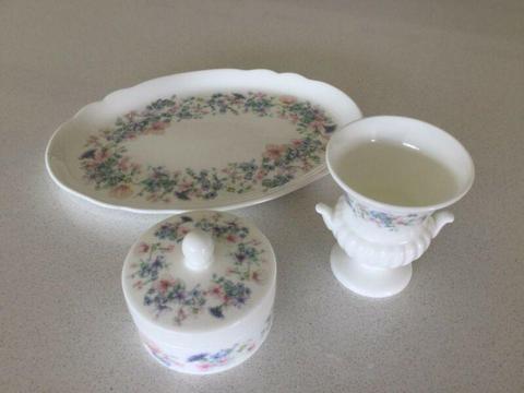 Wedgwood Angela oval plate, vase and trinket bowl