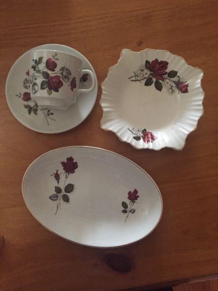Vintage Roses Beswick Bowl, Myotts Oval Plate&Johnson Cup&Saucer