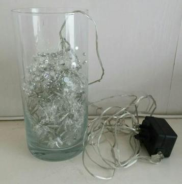 Vase with wire fairy light, excellent condition, $10