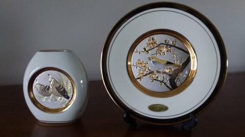 Vase And Plate Decorator Piece 24k Gold Edged/Japan CHOKIN ART