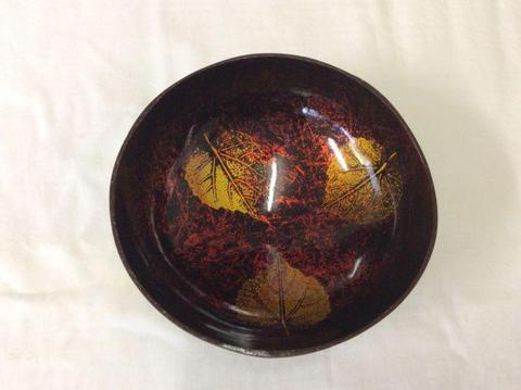Autumn leaf painted and glazed bowl