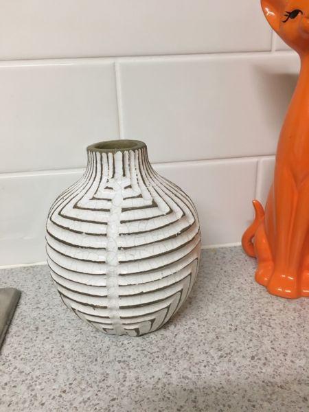 West Elm White Ribbed Decorative Vase