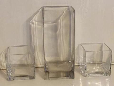 Square Vases, 1 tall and 2 shorts, excellent condition, $30