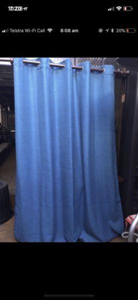 Blue curtains & curtain rod