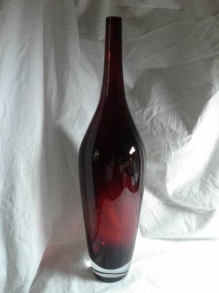 SCANDINAVIAN TALL RUBY RED GLASS BOTTLE VASE - 44cm