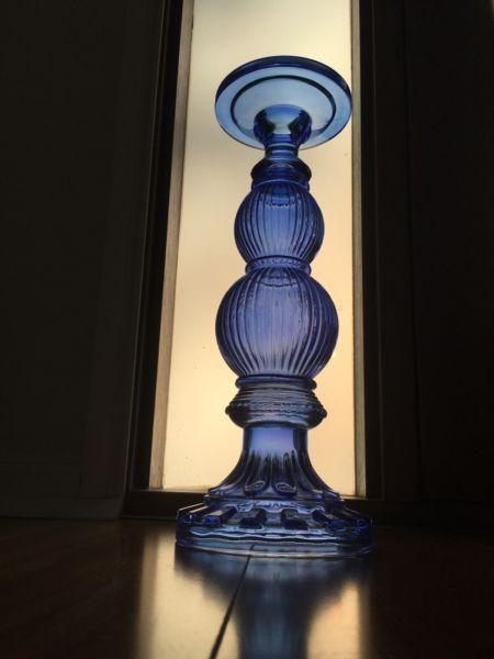 Tall Blue glass candleholder - Vintage style!!