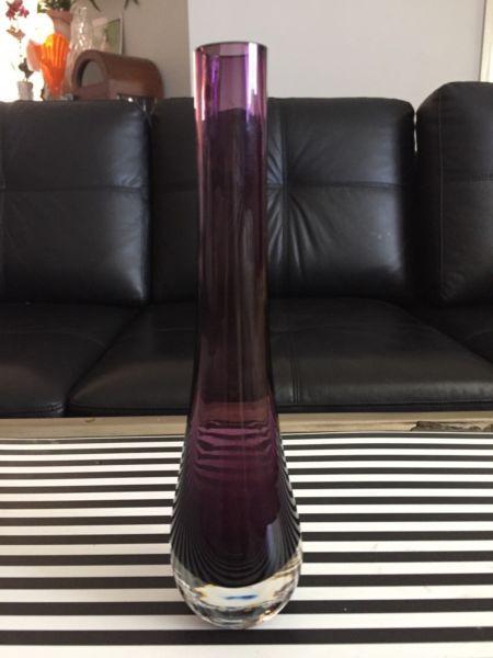 Purple art glass vase. Heavy bottom. 220mm high