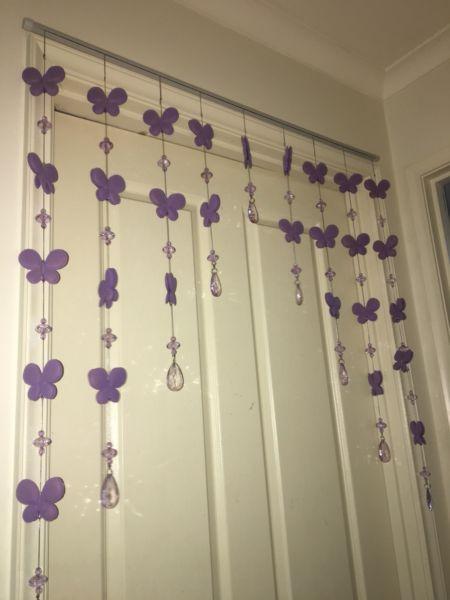 Door Curtain Purple Butterflies
