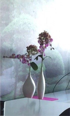 Pair White Contemporary Modern Shapely Slim Vases VGC