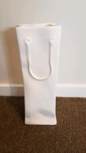 White ceramic handbag style vase