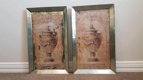 2 x French country urn framed pictures