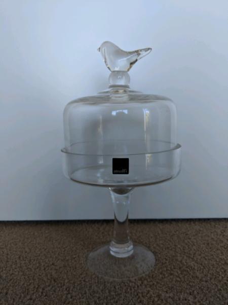 Glass Bird Cake Stand With Dome