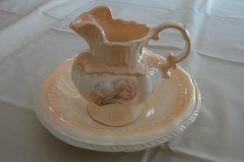 Vintage Ceramic Glazed Small Pitcher & Bowl Set