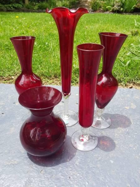 Vintage Red Glass Vases