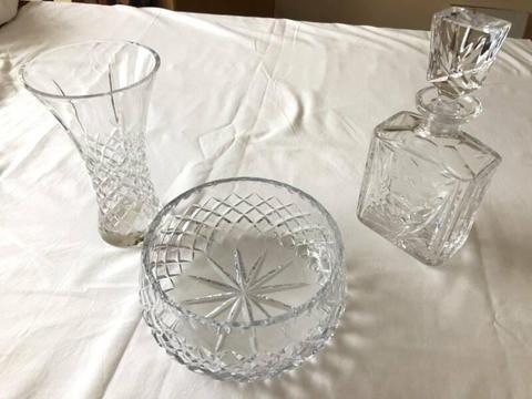 Crystal Decanter, Bowl and Vase