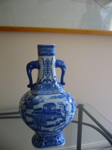 Large Oriental Blue and White Pot - Unusual Design - Ex. Cond.