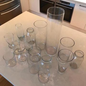 16 Glass Vases (Assorted, wedding, party)