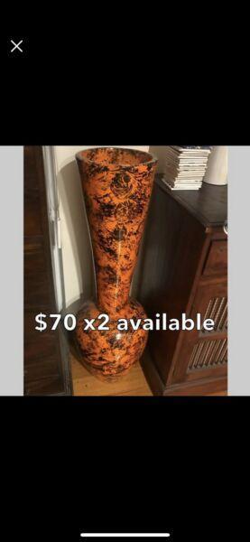 2 large vase/ pots orange and black terracotta