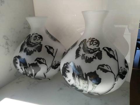 glass black metal vase
