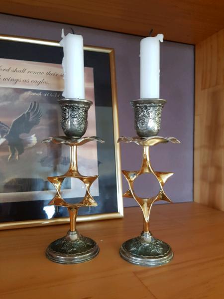 Shabbat Candlesticks - metal - good condition