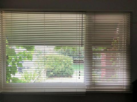 White timber Venetian blinds