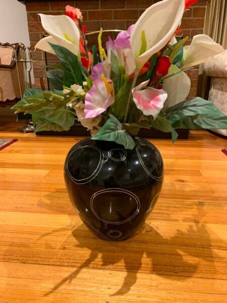 Black and White Vase With Flowers