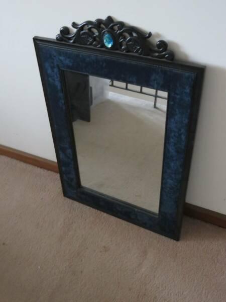 Large Blue Velvet Framed Mirror 80cm x 60cm