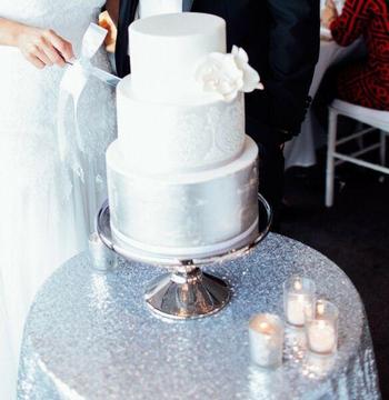 Silver Sequined Wedding Cake Table Tablecloth
