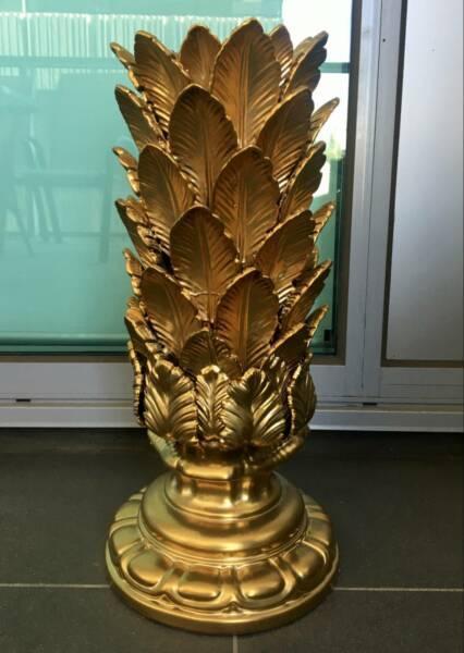 Large Gold Vase With Leaf Detail