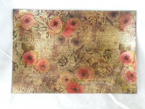 RECTANGULAR CONCAVE GLASS PLATE - FLORAL DESIGN - AS NEW