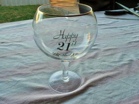 HAPPY 21st BIRTHDAY LARGE GLASS - 22cm high