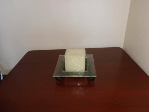 Square Candle on Glass Wrought Iron Tray