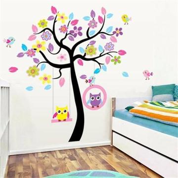 LARGE Pastel Owls Swinging on a Tree Wall Decals/Wall Stickers