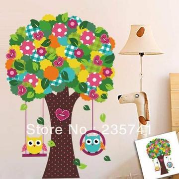 Colorful Flower Owl Tree Wall Sticker/Wall Decal/Wallpaper