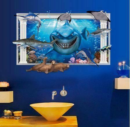 3D Shark Attack Wall Decal/Wall Stickers/Wallpaper