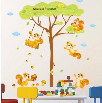 LARGE Squirrels on Swings Tree Wall Decal/Wall Stickers/Wallpaper