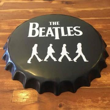 The Beatles B & W Abbey Road Embossed Beer Bottle Cap Sign 40cm