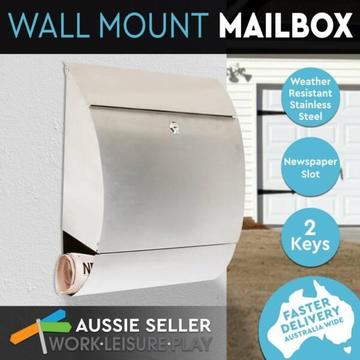 Stainless Steel Letterbox Mail Box Wall Mount Post Newspaper