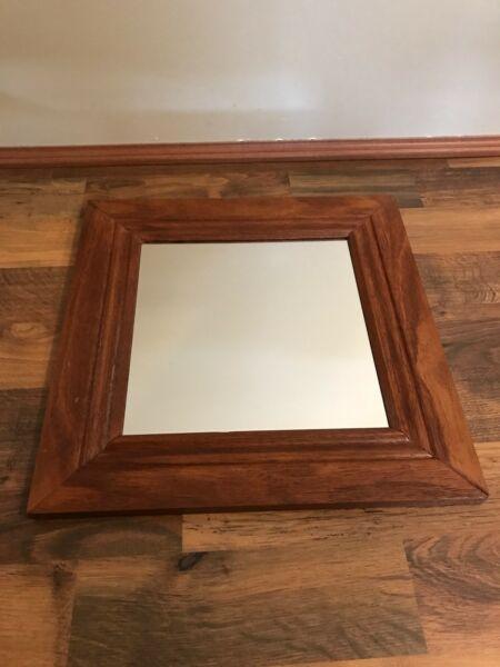 Jarrah wood framed mirror (about 44cm by 44cm)
