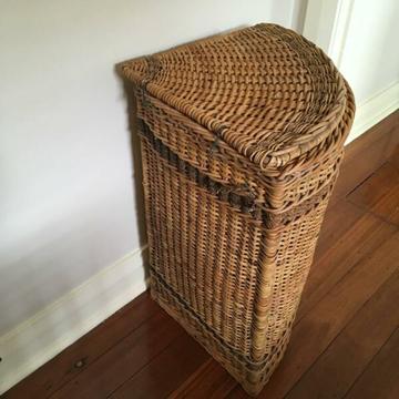 Vintage Wedge shape cane storage /laundry hamper basket with lid