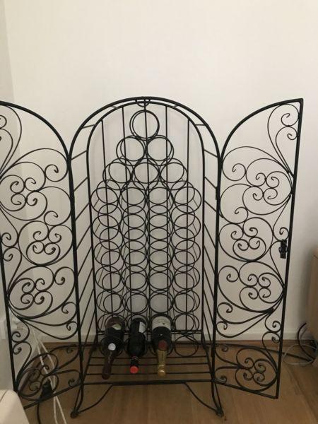 Wrought Iron Wine Rack with Lockable Door