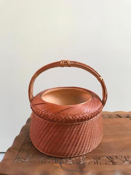 Vintage boho basket with ceramic insert suit plant