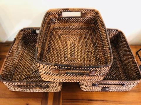 Freedom woven storage baskets black brown set 3 box